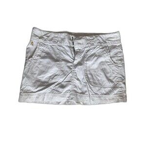 Women’s White Mini Skirt Gold Lion Logo Utility Pockets Zip Front Casual Size 6